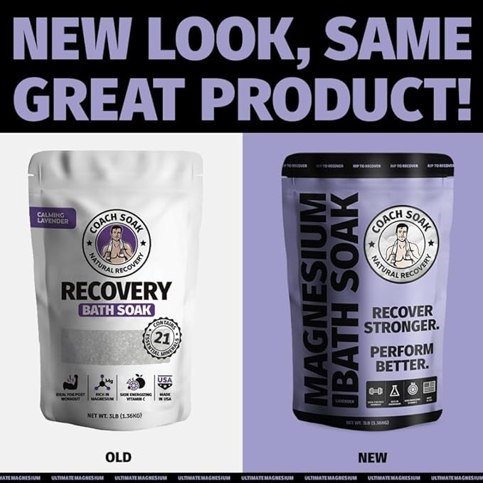 Coach Soak Recovery Bath Soak - Faster Absorption Than Epsom Salt for Pain - Rejuvenating Magnesium Flakes with 21 Minerals, Essential Oils & Bath Salts, 3lbs (Calming Lavender)