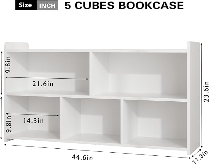 Book Shelf, 5 Cubes Storage Organizer, Open Bookshelf Wooden Bookcase, Freestanding White Bookshelf Cube Shelf for Bedroom, Living Room