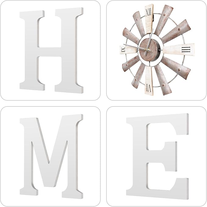 ZAZIWZ Farmhouse Home Signs with Windmill Clock Wall Decor Rustic Home Letters Wall Art for Living Room Kitchen Entryway Dining Room Bedroom (white)