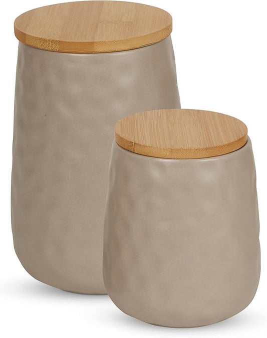 DII Kitchen Accessories Collection, Textured Matte Ceramic Canister Set, Stone, Dimple, 2 Piece