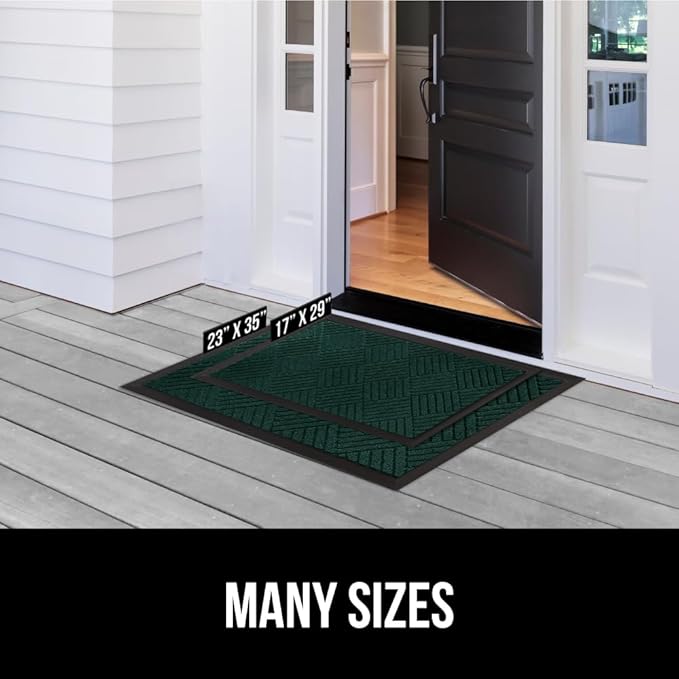 GORILLA GRIP 100% Waterproof All-Season WeatherMax Doormat US Designed Natural Rubber, Stain and Fade Resistant, Low Profile Indoor Outdoor Door Mats, Easy Clean Patio Mat, 17x29, Green Diamond
