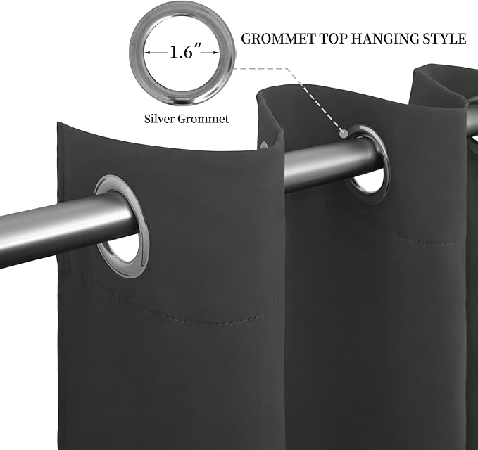 Easy-Going Blackout Curtains for Bedroom, Solid Thermal Insulated Grommet and Noise Reduction Window Drapes, Room Darkening Curtains for Living Room, 2 Panels (52x96 in,Dark Gray)