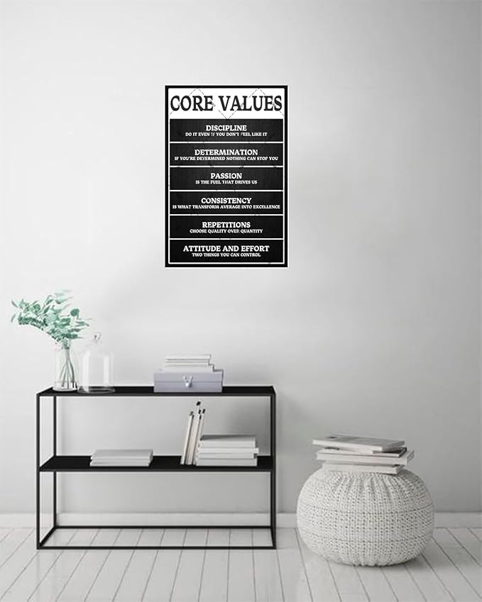 Core Values Motivational Metal Tin Sign - 12x8 Inch Inspirational Wall Art Poster, Positive Quote Office Decor for Workplace, Living Room, Bathroom, Home & Gym - Rustic Vintage Home Decoration Gift