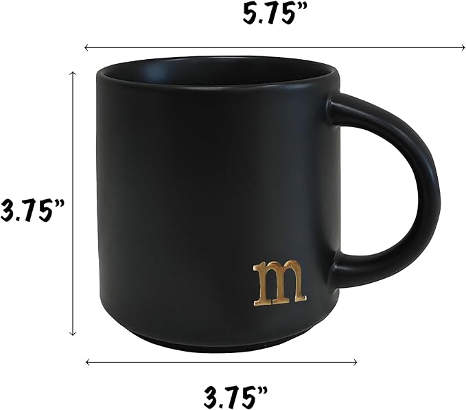 COLLECTIVE HOME - Black Monogram Ceramic Mugs, 15 oz Golden Initial Coffee Cups, Elegant Alphabet Tea Mugs, Personalized Halloween Mug with Gift Box, Perfect for Office and Home Décor (m)