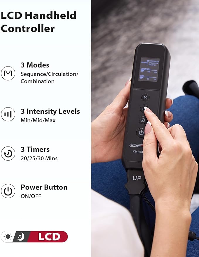 CINCOM Leg Massager for Circulation and Pain Relief, Air Compression Massager for Foot and Leg Helpful for Lymphedema Edema Restless and Relaxation Birthday Gift for Women Men