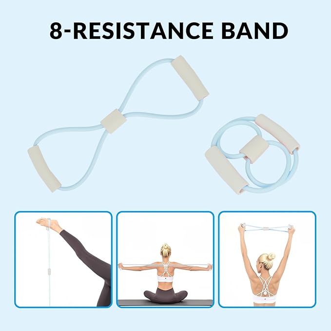 7 in 1 Foam Roller,Products Include Foam shafts,Muscle Roller Bars,Leg Massagers,Fascia Balls,Stretch Bands,8-Shaped Resistance Bands,are Used for Full-Body Relax,Yoga(White Pink Blue) (Blue)