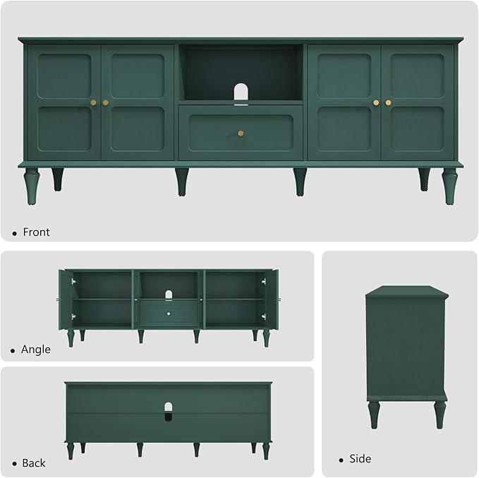 ARTPOWER 67'' Mid-Century Modern TV Stand with Storage Drawer and Doors, Long TV Stand with Adjustable Shelves for 75 Inch TV for Living Room, Bedroom, Green