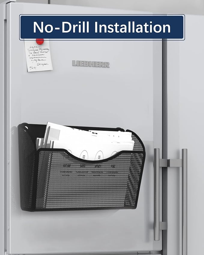 3 Pack 1-Tier Magnetic File Holder - No Drilling Installation File Organizer, Large Capacity Magnetic File Holder for Refrigerator, File Cabinets, Whiteboard, Office, Kitchen