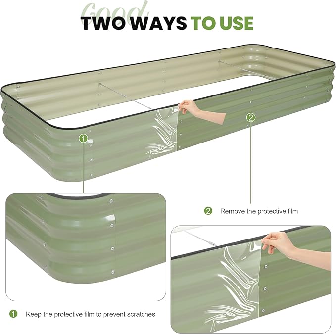5-in-1 Adjustable Raised Garden Bed Kit | Galvanized Planter Boxes for Vegetables, Flowers | 12" Tall, Multiple Sizes (8x3x1ft, 9x2x1ft, 10x1x1ft, 6x5x1ft, 7x4x1ft) | Outdoor Metal Raised Bed, Green