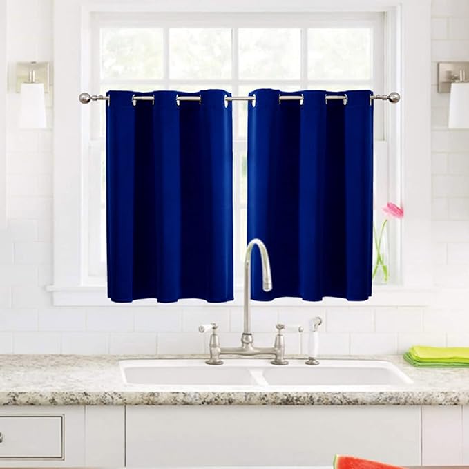 ChrisDowa Small Window Curtains for Kitchen and Bedroom - Grommet Short Thermal Insulated Room Darkening Curtains (2 Panels, Royal Blue, 52 x 36 Inch)