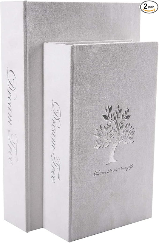 Decorative Book Boxes: Faux Books for Coffee Tables and Bookshelves, Home Decor Set of 2 Fashion Storage Boxes (Dream Tree)
