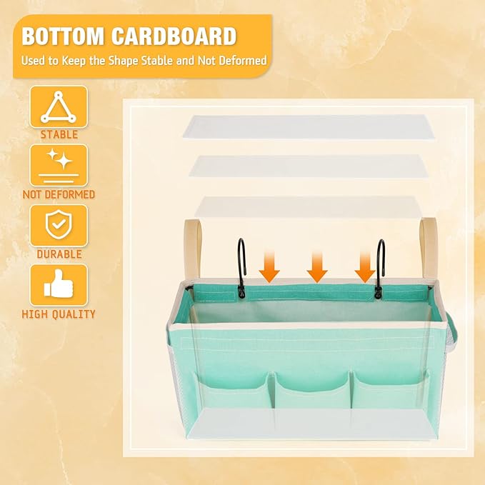 Bedside Caddy Bedside Organizer Bedside Storage Caddy with Fixed Straps and Water Bottle Holder for Home College Dorm Bunk Bed Hospital Bed Crib Bed Rails (2pcs Green)