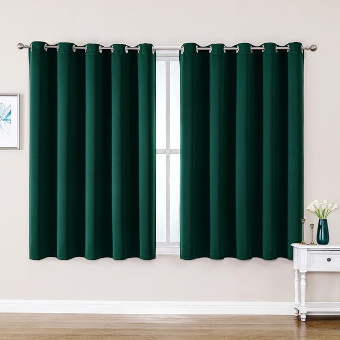 ChrisDowa Blackout Curtains 70 inches Wide for Bedroom - 2 Panels Set Extra Wide Grommet Thermal Insulated Room Darkening Curtains for Living Room (Forest Green, 70 x 63 Inch)