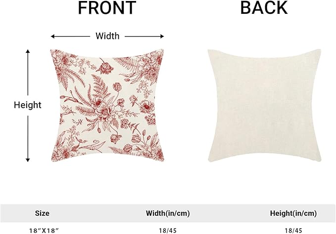 Wine Red Spring Pillow Covers 18 x 18 Inch Set of 2 for Chinoiserie Flowers Decor Throw Pillows Burgundy Floral Leaves Seasonal Plant Outdoor Decorative Cushion Cases for Couch Bed Decorations