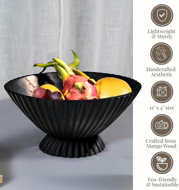 Folkulture Wooden Fruit Bowl for Kitchen Island | (11") Countertop or Eco Friendly Decorative Centerpiece Table Decorations | Decorative-Bowl or Fruits Tray or Fruits Holder for Kitchen Counter Decor