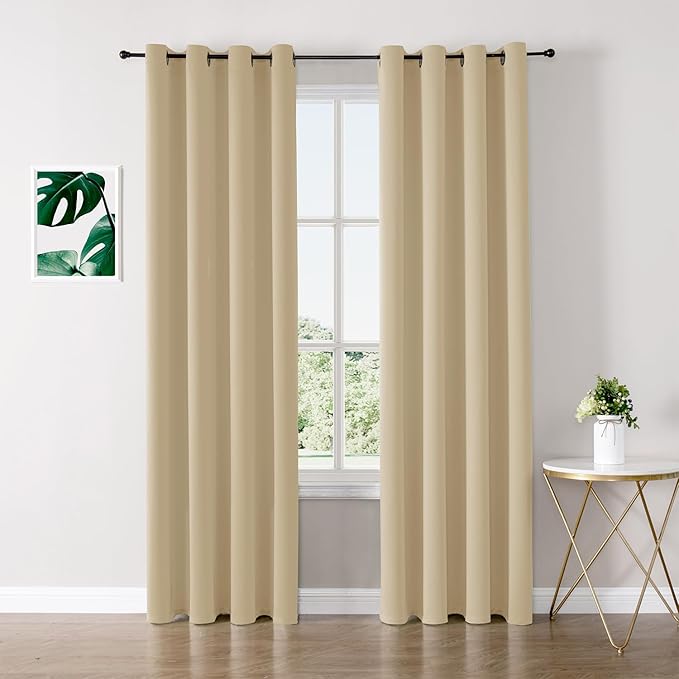 ChrisDowa Blackout Curtains 80 inches Long for Bedroom - 2 Panels Set Grommet Thermal Insulated Room Darkening Curtains for Living Room (Biscotti Beige, 52 x 80 Inch)