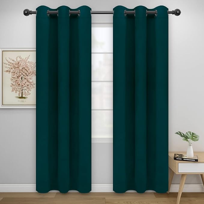 Easy-Going Blackout Curtains for Bedroom, Solid Thermal Insulated Grommet and Noise Reduction Window Drapes, Room Darkening Curtains for Living Room, 2 Panels(46x84 in, Deep Teal)