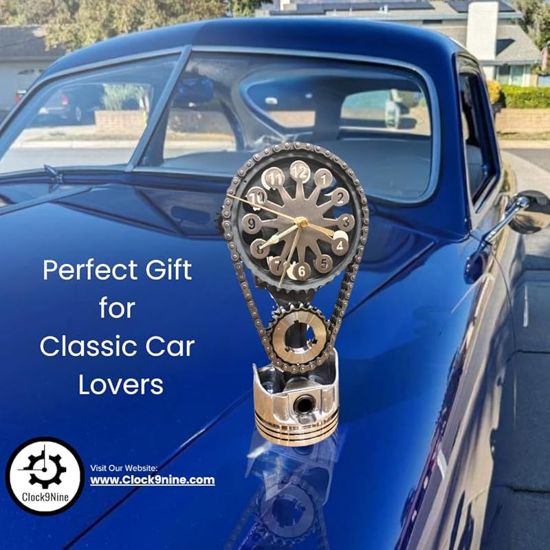 Chevrolet Small Block V8 Rotating Gear Clock – Stainless Steel Timing Chain Desk Clock by Clock9Nine, Chevy Truck Garage Decor, Muscle Car Gift, Hot Rod Man Cave Collectible, Car Show Trophy