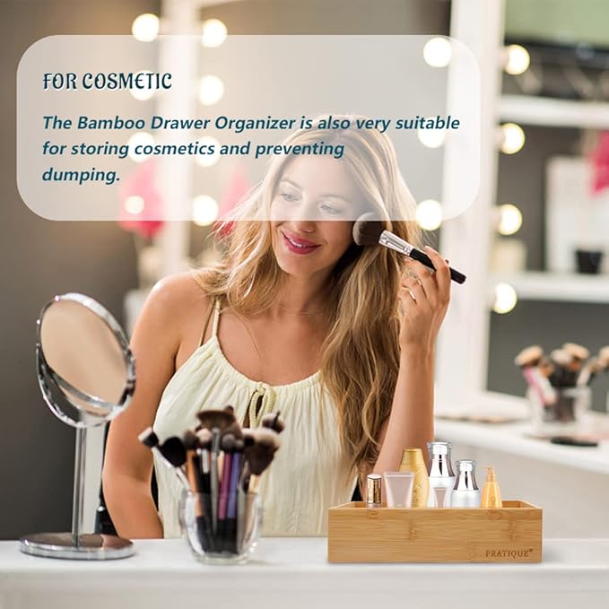 Bamboo Drawer Organizer - Kitchen Utensil Organizer Silverware Tray Cutlery Holder，Office Desk Supplies and Accessories (8.9x3x2.6 inch)