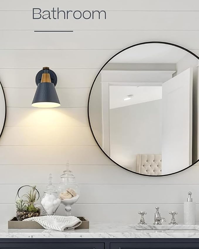 FEMILA 1-Light Wall Sconces, Modern Sconces Wall Lighting with Hammered Metal Shade, Bathroom Vanity Light Fixtures Wall Lamp for Mirror Bedroom, Dark Blue,4FG59B Blue