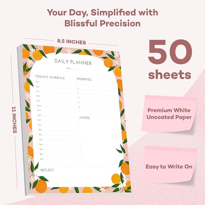 Bliss Collections Daily Planning Pad, To Do List Notebook - Undated Tear-Off Sheets Notepad - Work Calendar, Organizer, Scheduler for Goals, Tasks - Daily Planner (Fruit), 8.5" x 11", 50 Sheets