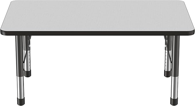 FDP Rectangle Activity School and Classroom Kids Table (30 x 48 inch), Chunky Toddler Legs, Adjustable Height 15-24 inches - Gray Top and Black Edge