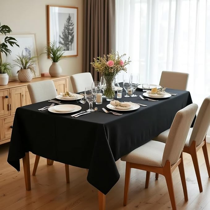 sancua Rectangle Tablecloth - 90 x 156 Inch - Water Resistant Spill Proof Washable Polyester Table Cloth, Decorative Fabric Table Cover for Dining Tables, Buffet Parties and Camping, Black