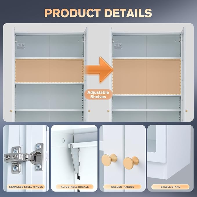 32" Wide Metal Storage Cabinet with Acrylic Doors and 4 Adjustable Shelves, 71" Tall Bookshelf, 5-Tier Freestanding Kitchen Pantry Cabinet with Anti-Tipping for Small Spaces/Kitchen/Living Room