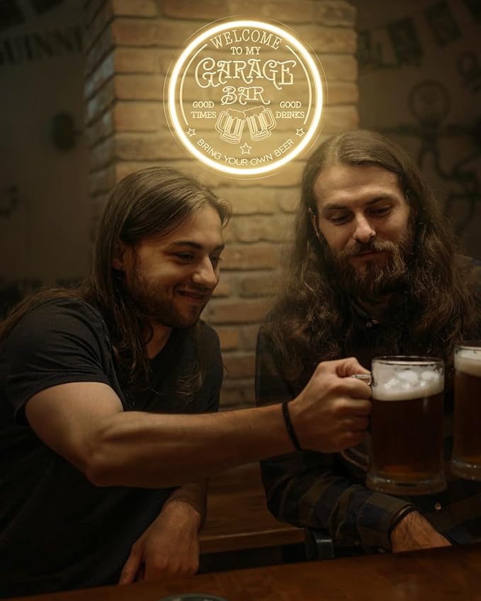 Garage Bar LED Neon Sign for Wall Art Decor, Dimmable Garage Light Up Sign for Man Dad Gifts, Neon Lights Bar Signs for Home Bar Pub Man Cave Bistro Birthday Camping Party