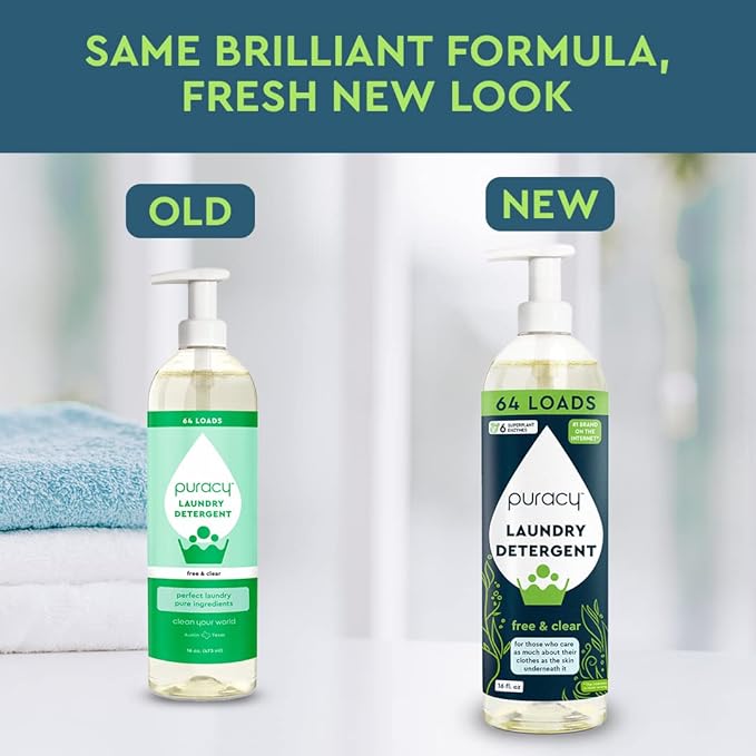 Puracy Laundry Detergent - Enzyme-Powered Liquid Laundry Detergent Concentrate, Natural Laundry Detergent Seen on TikTok, Non-Toxic (Free & Clear, 16 fl oz, 64 Loads)