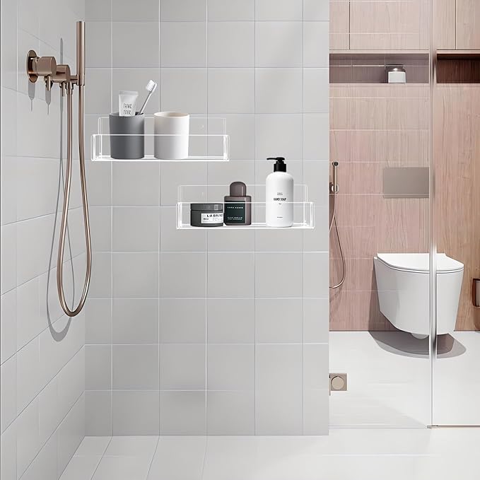 Acrylic Spice Rack Wall Mount-9 Inch, Clear Spice Shelf Storage Holder, 2 Pack Hanging Seasoning Rack Organizer for Cabinet Door, Cupboard or Wall Kitchen (Adhesive or Screw)