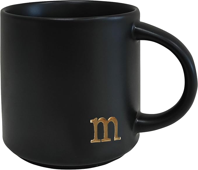 COLLECTIVE HOME - Black Monogram Ceramic Mugs, 15 oz Golden Initial Coffee Cups, Elegant Alphabet Tea Mugs, Personalized Halloween Mug with Gift Box, Perfect for Office and Home Décor (m)
