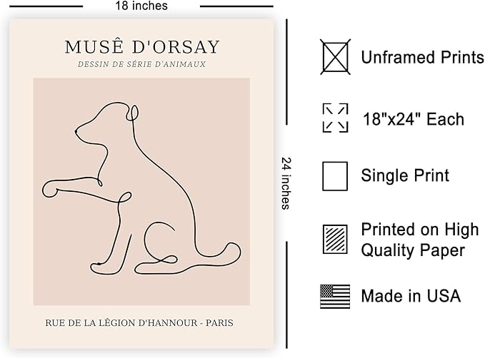 Poster Master Vintage Poster - Retro One Line Dog Drawing Print - Dog Art - Minimal Gift for Men, Women, Animal Lover - Abstract Wall Decor for Home, Office, Bedroom, 18x24 Unframed Wall Art
