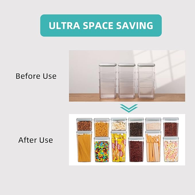 Ankou Food Storage Containers Pop Airtight Food Storage Containers with Lids for Kitchen Pantry Organizing Cereal Snack Flour Sugar Coffee Spaghetti Stackable - 8 Pcs (1.2, 2.0, 2.7, 3.3qt)*2