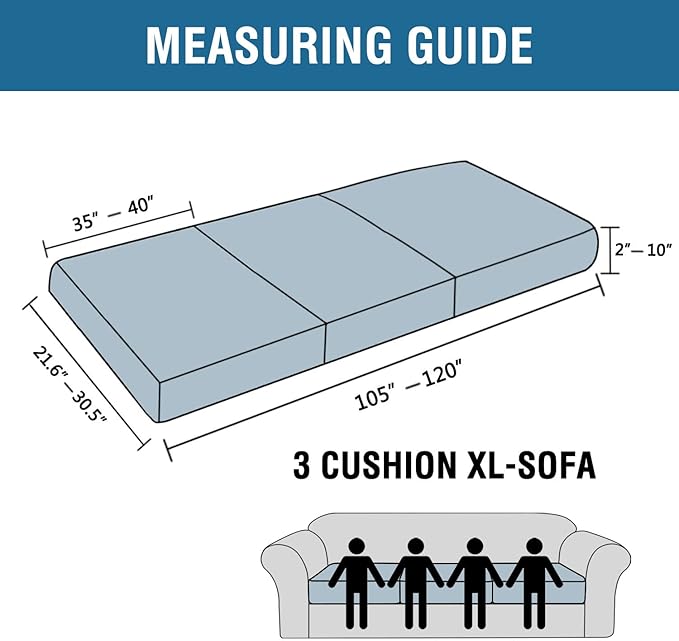 H.VERSAILTEX Super Stretch Individual Seat Cushion Covers - Sofa & Couch Cushion Slipcover Sets - Thick Jacquard Textured Twill Fabric (3 Piece XL, Sage)