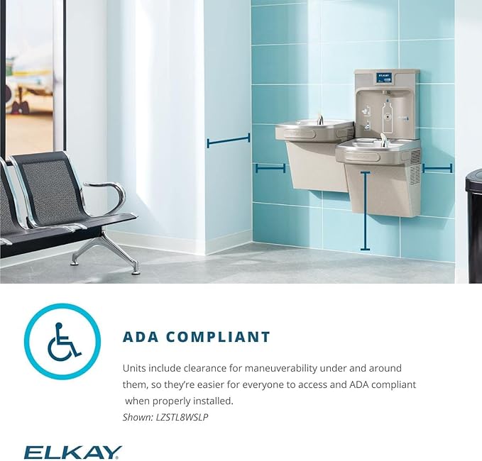 Elkay LZS8WSLK EZH2O Bottle Filling Station with Single ADA Cooler, Filtered, 8 GPH, Light Gray, Commercial, Light Gray Granite