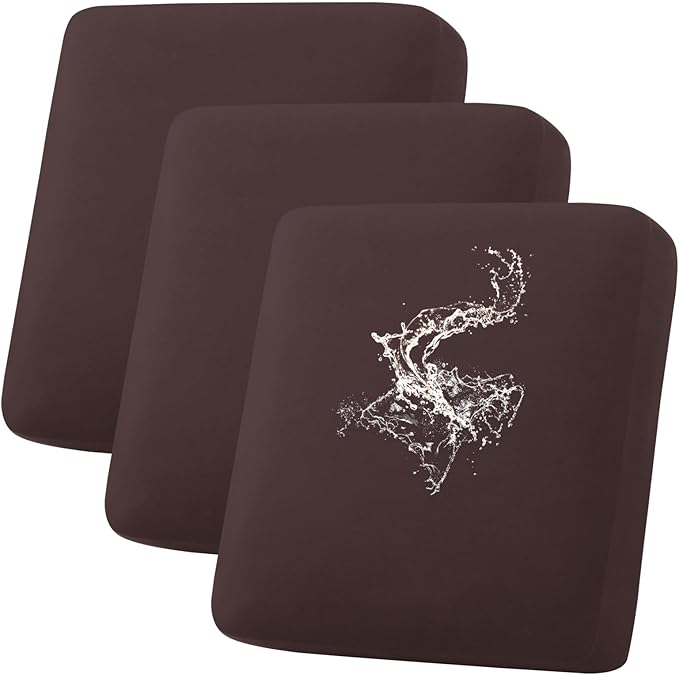 hyha Waterproof Couch Cushion Covers, Stretch Sofa Couch Seat Slipcover for Dog Washable, Non-Slip Waterproof Outdoor Cushion Covers for Patio Furniture Replacement (3 Pieces, Chocolate)