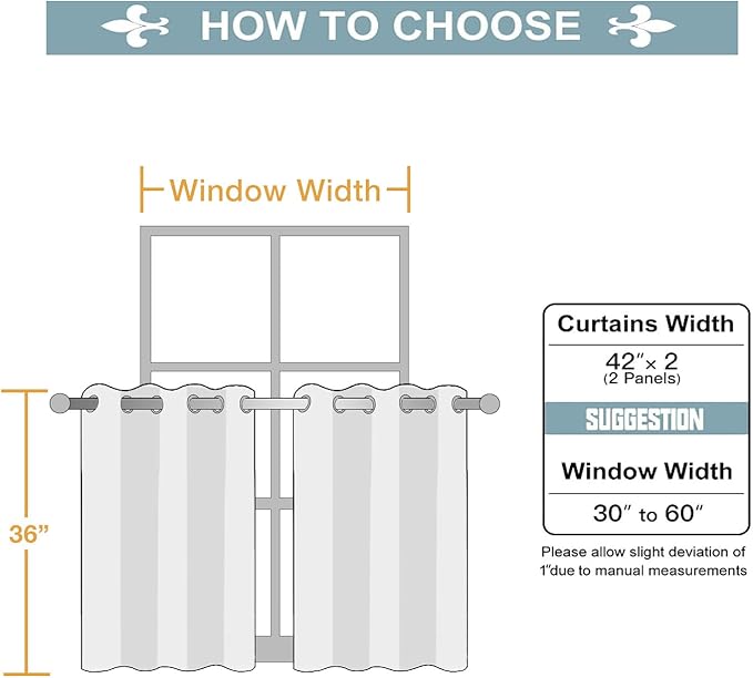 ChrisDowa Small Window Curtains for Kitchen and Bedroom - Grommet Short Thermal Insulated Room Darkening Curtains (2 Panels, Stone Blue, 42 x 36 Inch)