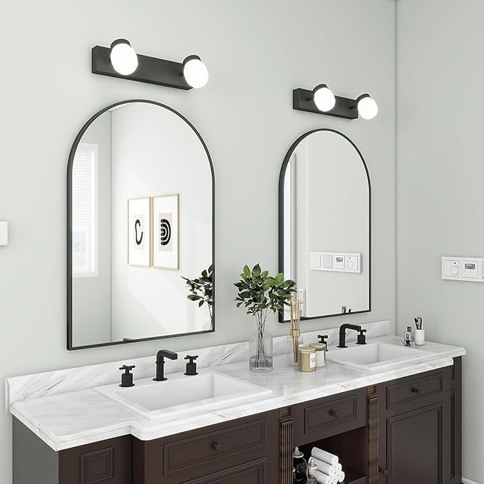 BEAUTYPEAK 32"x34" Arch Bathroom Mirror, Wall Mounted Vanity Metal Frame Mirror for Bedroom, Entryway, Living Room, Black