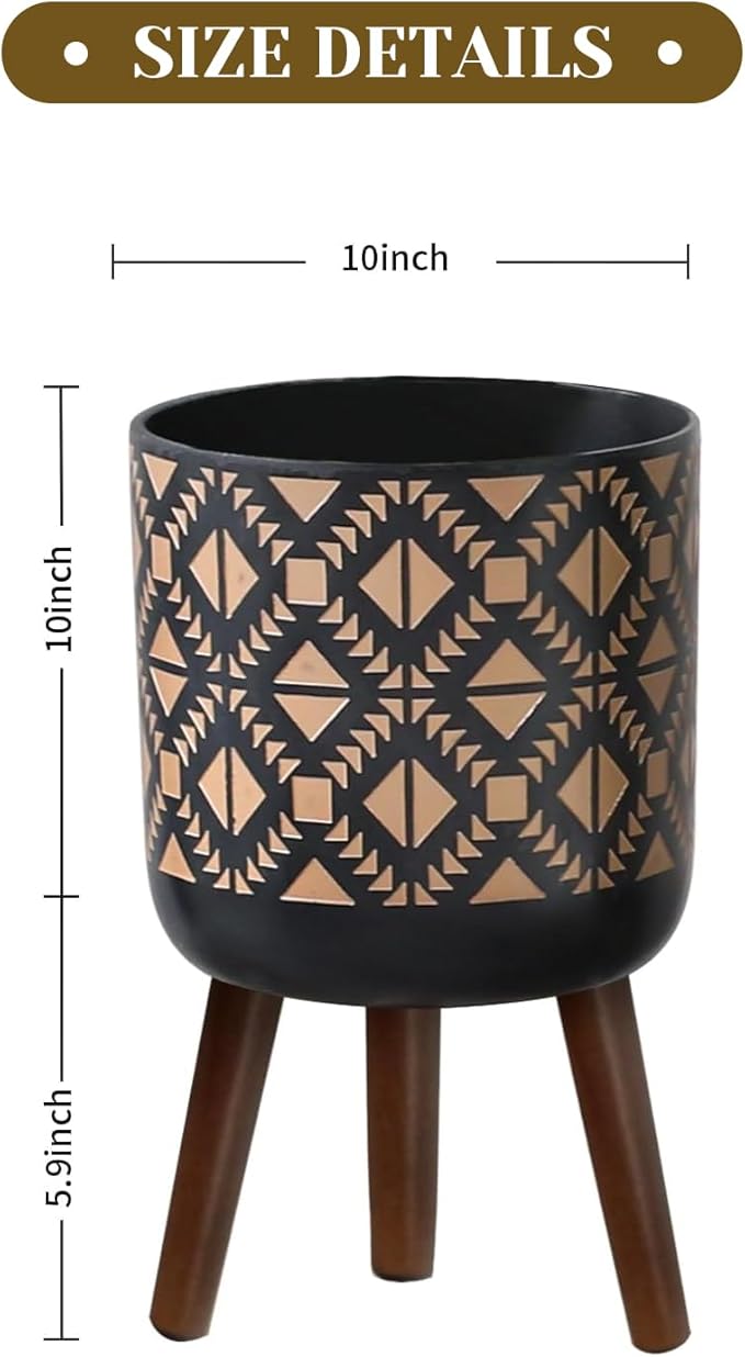 Flower Pot with Legs Tall Flower Pot with Drainage Holes for Indoor and Outdoor Decorative Planting (Black Gold, 10 Inches)