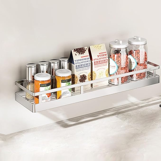 2PCS Kitchen Spice Rack, SUS304 Stainless steel Wall Mount Storage Rack, Seasoning Container, 19.7Inch Spice Organizer, Kitchen Seasoning Hanging Rack, Bathroom Shelf for Storing Toiletries