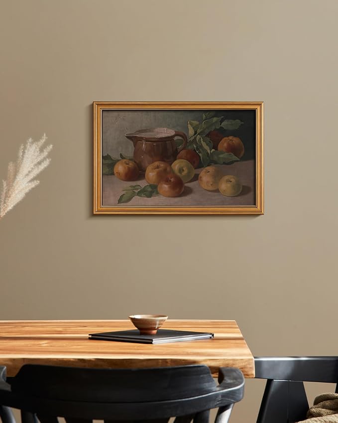 HUARCEY Gold Framed Vintage Wall Art for Living Room, Harvest Apples Still Life Oil Painting Artwork Shelf Decor Abstract Wall Pictures Large Prints Farmhouse Fruit Room Decor Bedroom Kitchen Bathroom