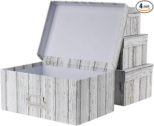 Briful Photo Boxes Storage, Storage Boxes with Lids 4 in 1 Set Water-Proof Storage Box Sets with Handles Decorative Multiple Size Storage Bins with Lids for Clothes/Shoes/Office/Cosmetic/Books