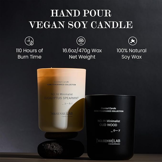 M&SENSE Natural Soy Candle| Eucalyptus Spearmint | 16.6 oz, 95H Burn | Minimalist Scented Candle for Relaxation, Gifting, Home Décor | for Bedroom, Office, Party Large