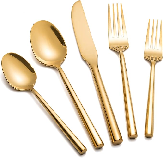 Gold Silverware Set Flatware Set Stainless Steel Cutlery Set Hexagon Handle Home Kitchen Daily Use 30 Pieces Service for 6
