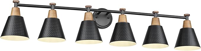 FEMILA Black 6 Light Bathroom Vanity Light, Vintage Bathroom Light Fixtures Over Mirror, E26 Base, 4FG59B-6W BK