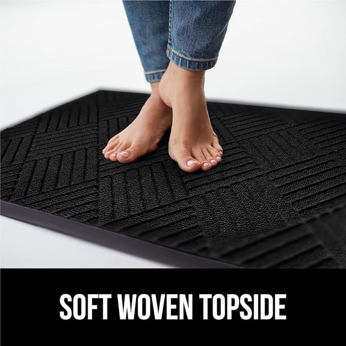 GORILLA GRIP 100% Waterproof All-Season WeatherMax Doormat US Designed Natural Rubber, Stain and Fade Resistant, Low Profile Indoor Outdoor Door Mats, Easy Clean Patio Mat, 23x35, Black Diamond