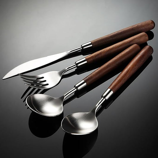 Flatware Set 56 Piece Wooden Handle Silverware Set for 14, 18/10 Stainless Steel Home Kitchen Cutlery Utensils Include Knifes Teaspoons Forks and Spoons Tableware Set Durable Dishwasher Safe