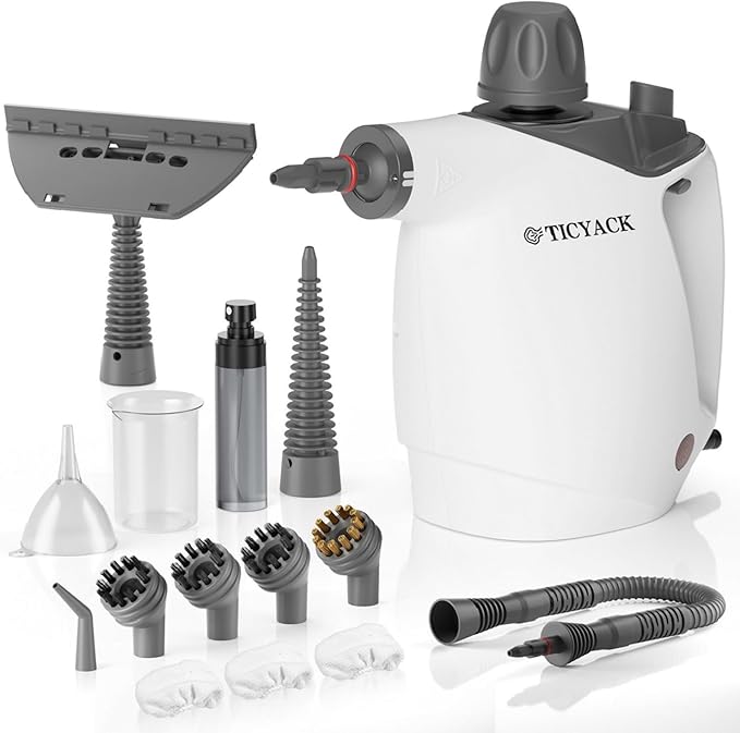 Handheld Steam Cleaner, Steam Cleaner with 16 PCS Accessory & Safety Lock, 500ML Large Capacity Natural Surface Steam for Cleaning, Multipurpose Steamer for Home, Car, Bathroom, Grease (White)