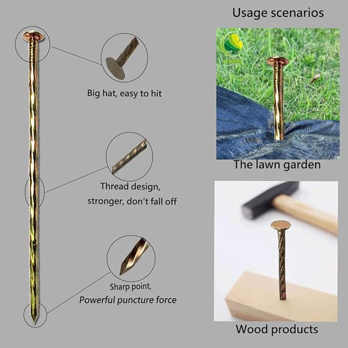 50 Pack - 8" Solid Galvanized Non-Rust Metal Garden Stakes, Spiral Landscape Edging Spikes/Anchors, for Paver Edging, Weed Barriers, Turf, House Construction, Carpentry Nail, Tent, Anchoring Spikes